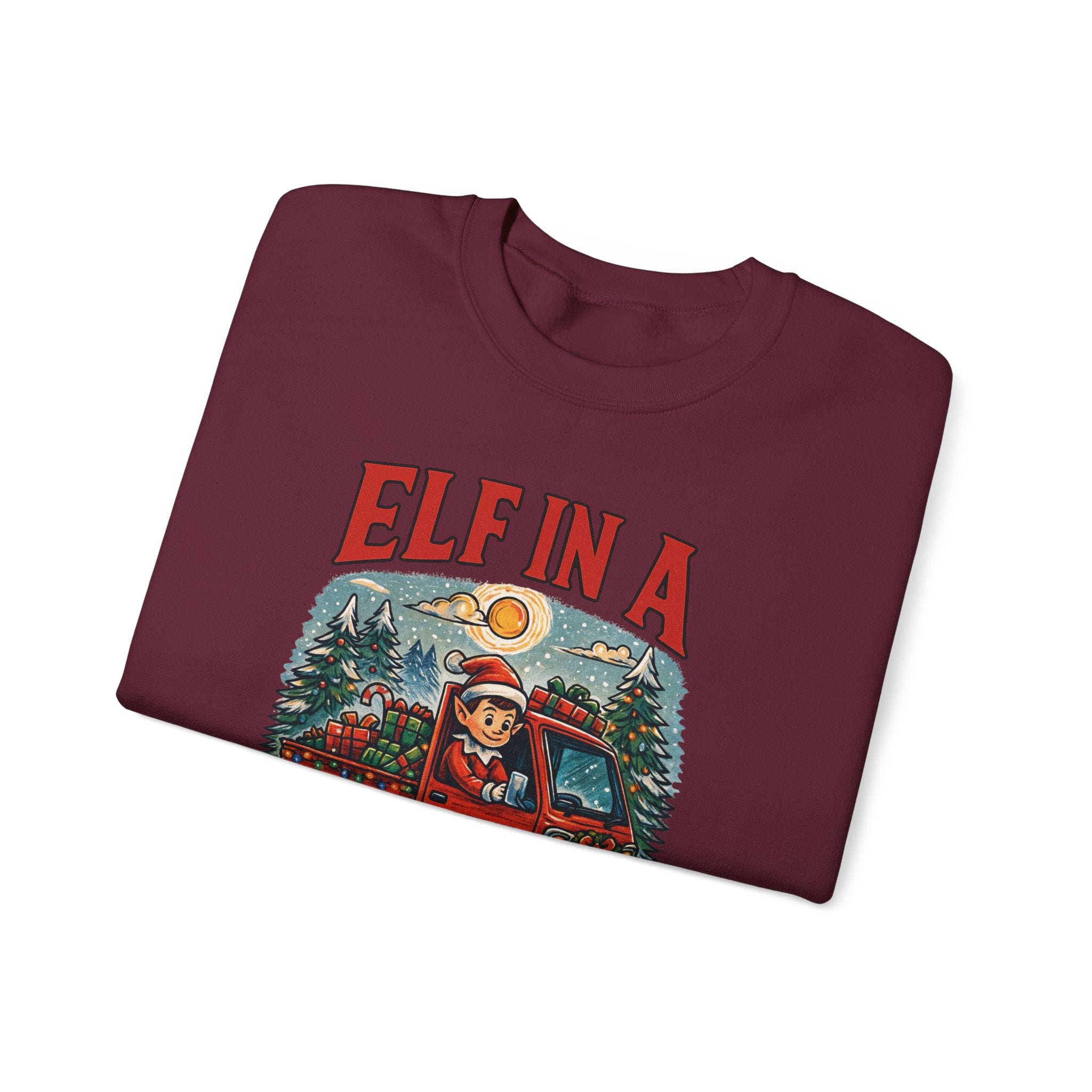 Elf in a Kei Truck" Holiday Heavy Blend™ Crewneck Sweatshirt