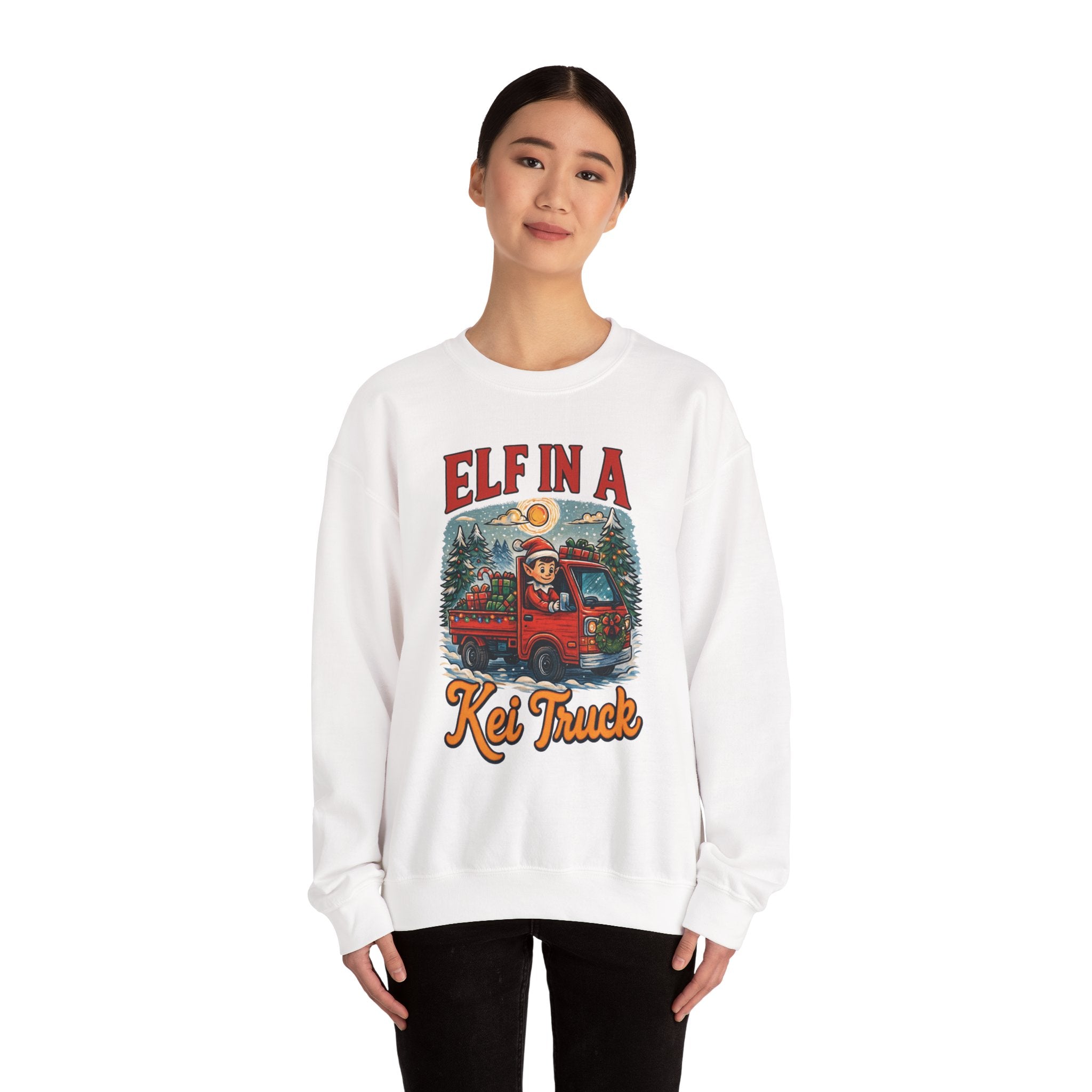 Elf in a Kei Truck" Holiday Heavy Blend™ Crewneck Sweatshirt