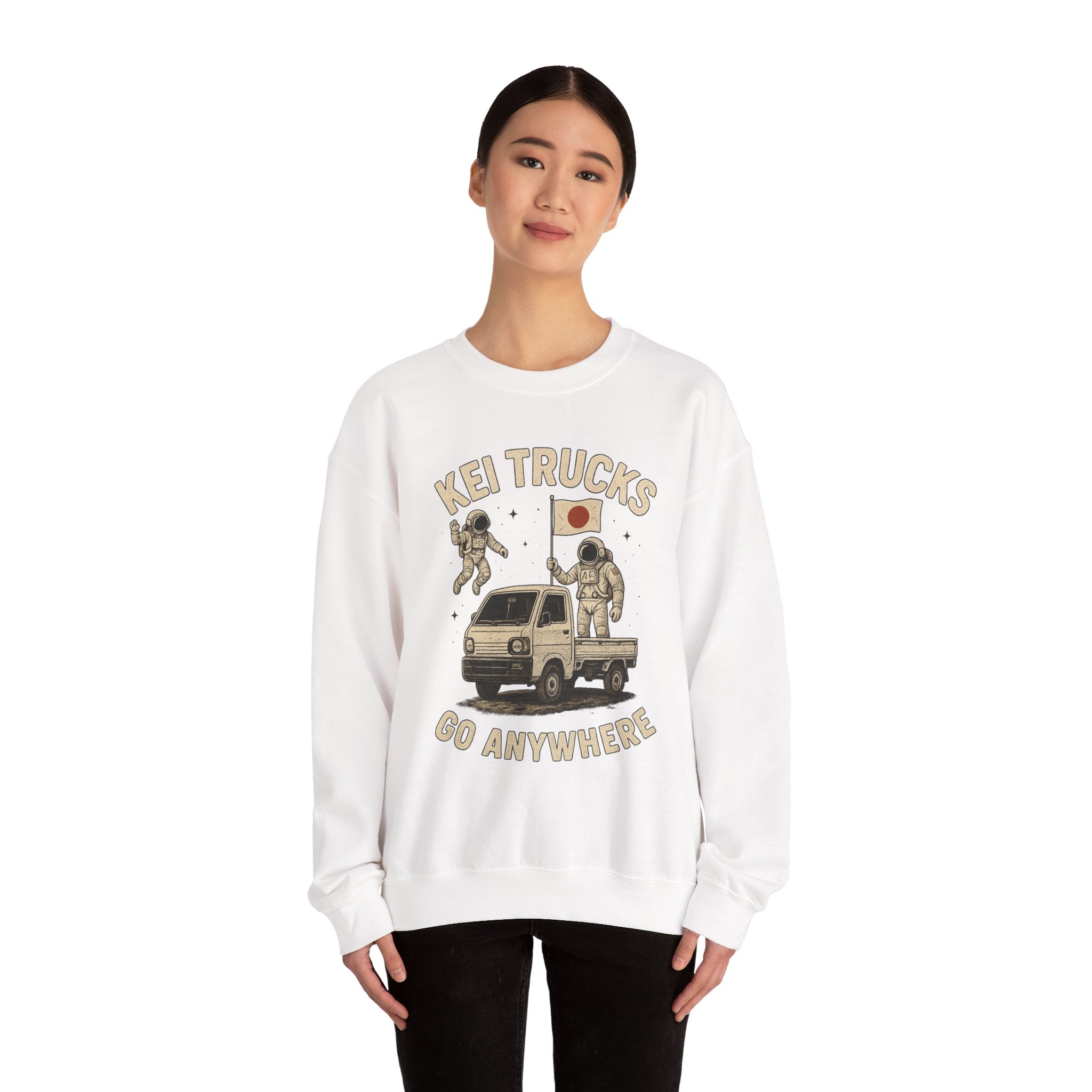 'Kei Trucks Go Anywhere' Retro Astronaut Heavy Blend™ Crewneck Sweatshirt
