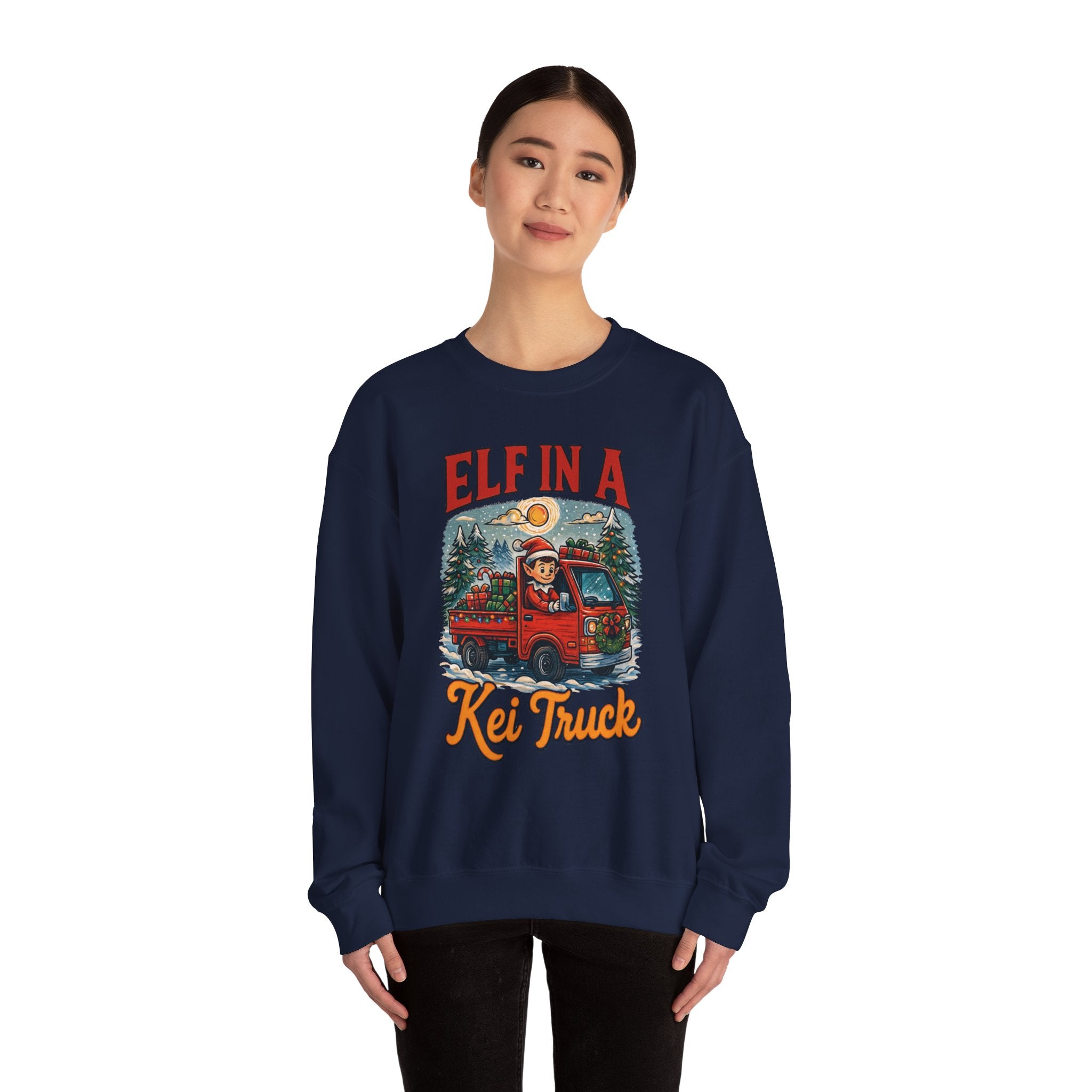 Elf in a Kei Truck" Holiday Heavy Blend™ Crewneck Sweatshirt
