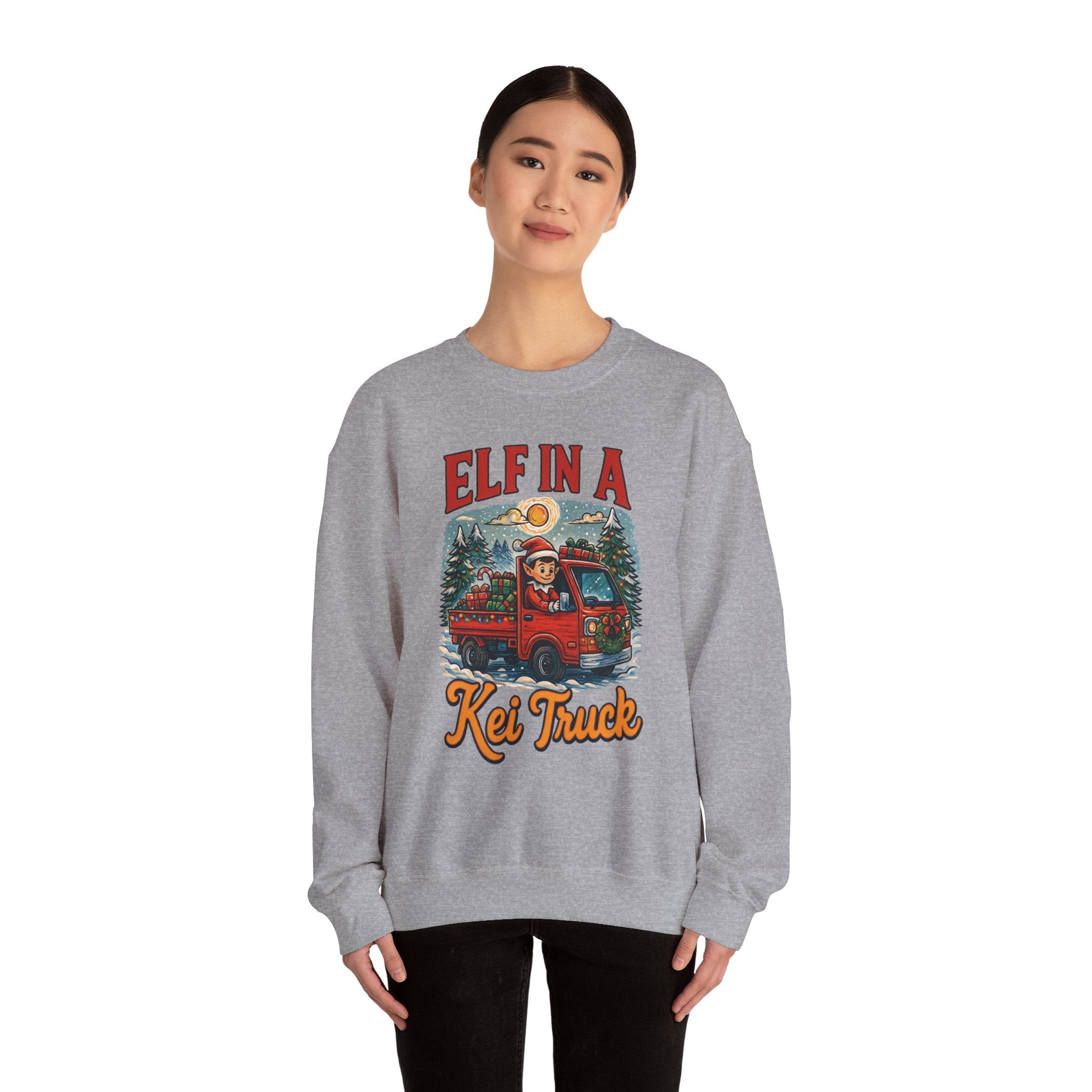 Elf in a Kei Truck" Holiday Heavy Blend™ Crewneck Sweatshirt