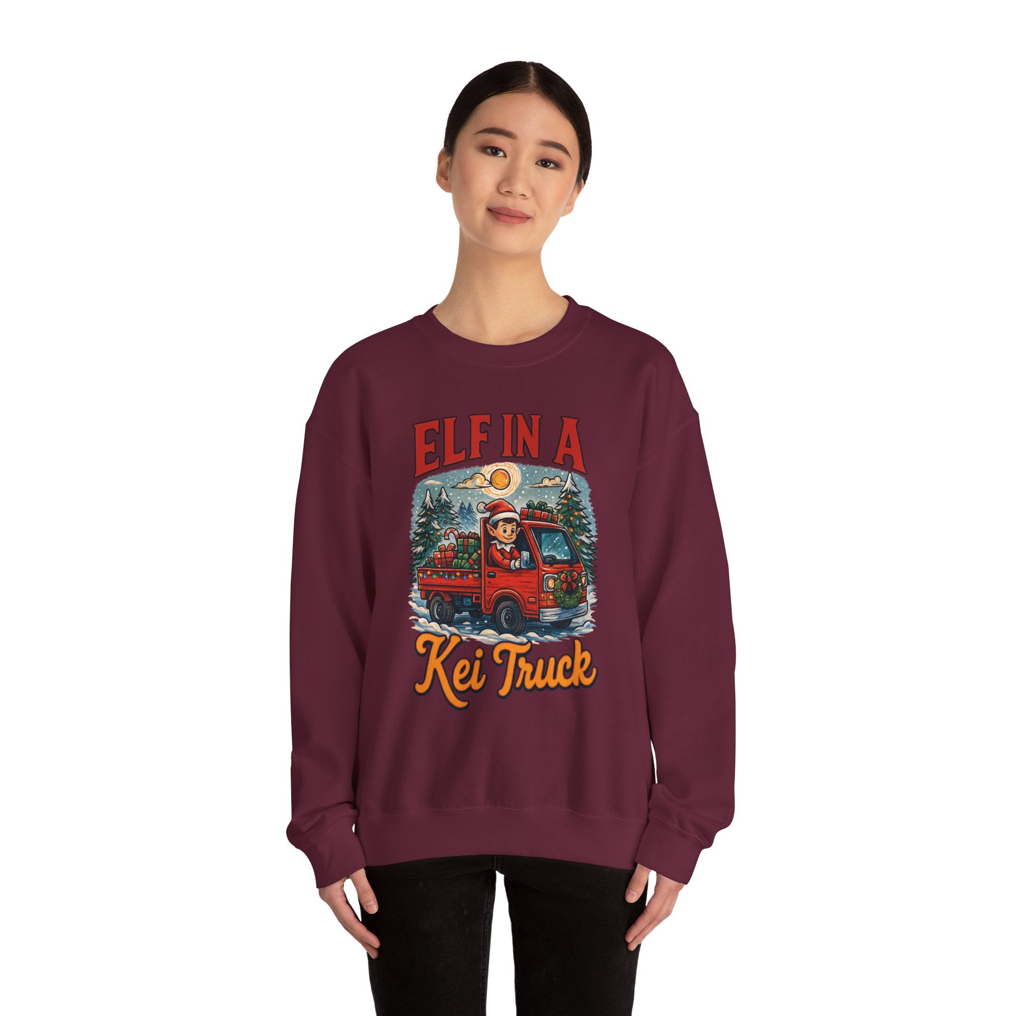 Elf in a Kei Truck" Holiday Heavy Blend™ Crewneck Sweatshirt