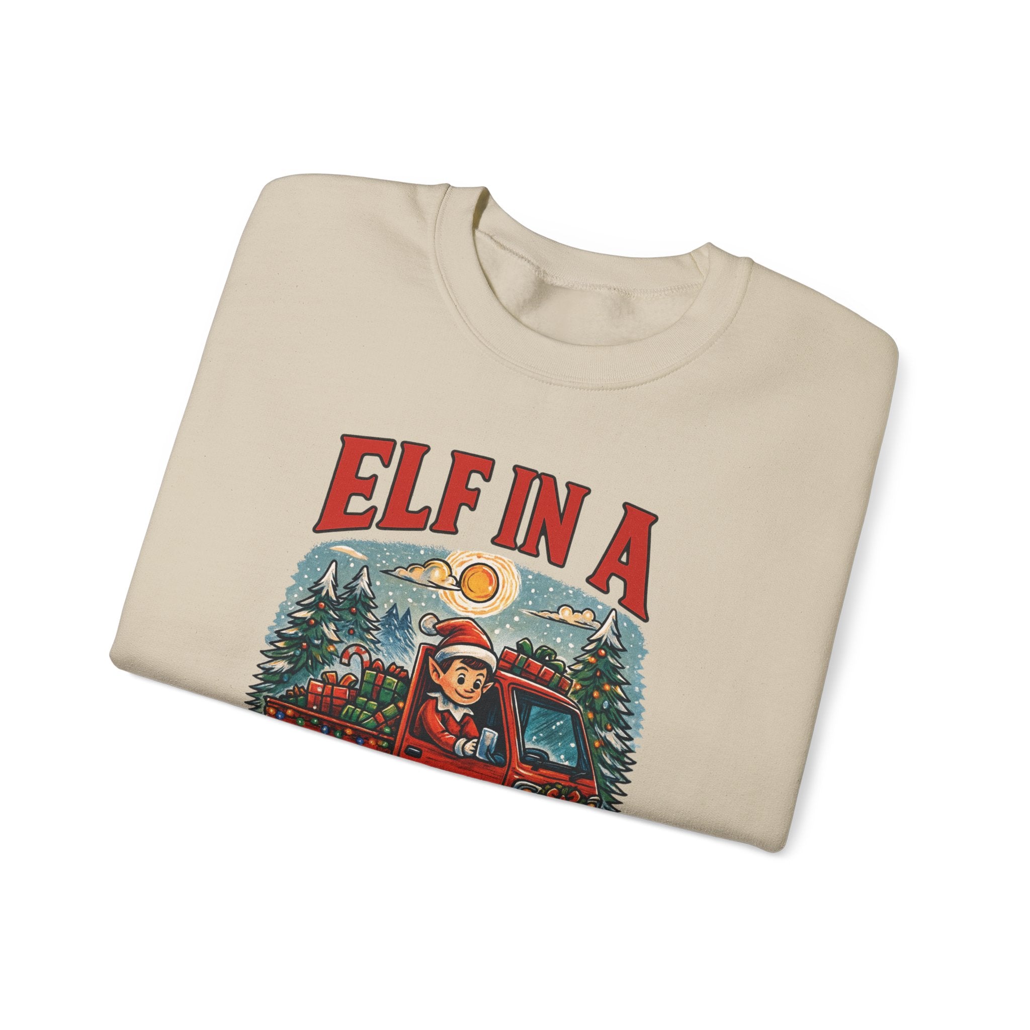 Elf in a Kei Truck" Holiday Heavy Blend™ Crewneck Sweatshirt