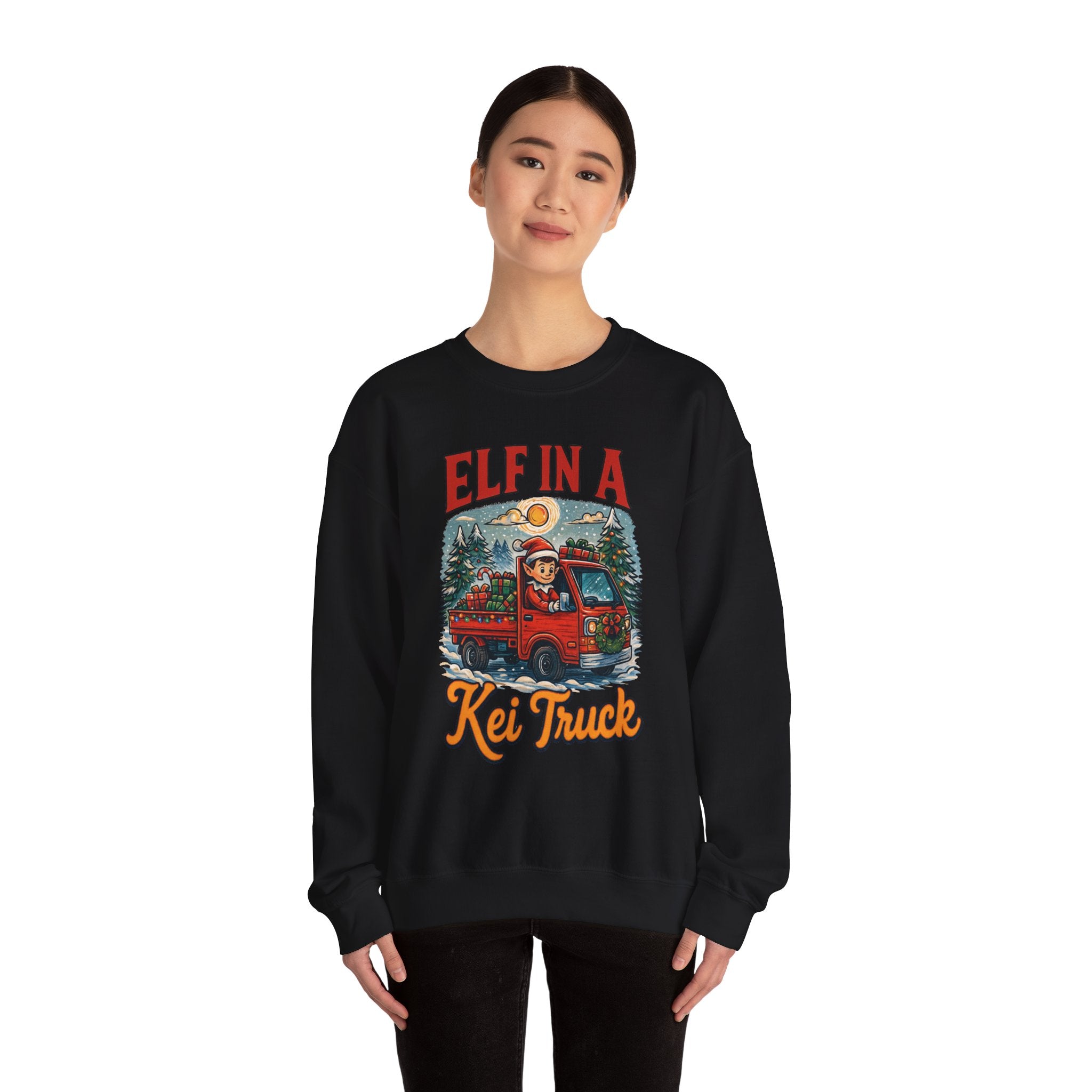 Elf in a Kei Truck" Holiday Heavy Blend™ Crewneck Sweatshirt