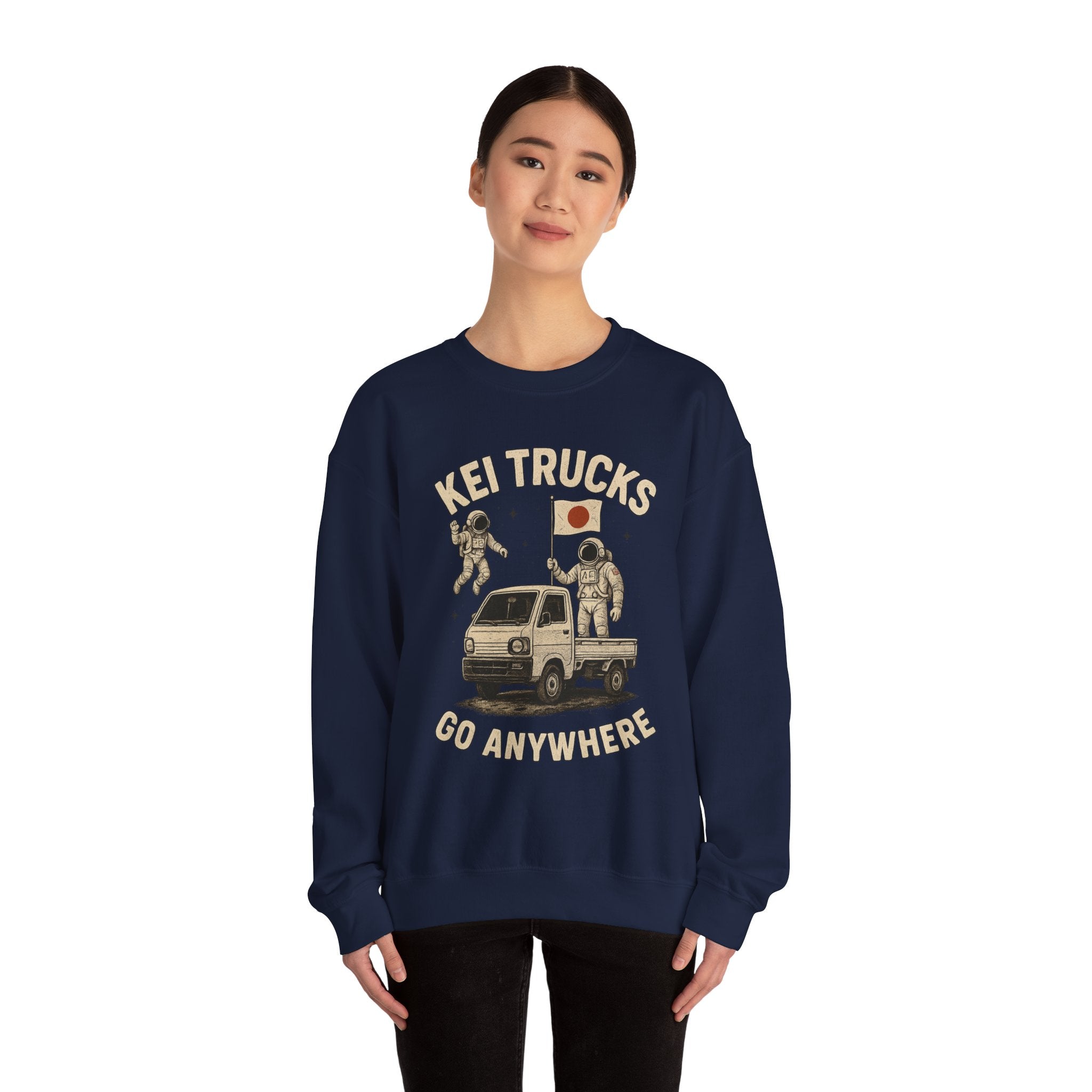 'Kei Trucks Go Anywhere' Retro Astronaut Heavy Blend™ Crewneck Sweatshirt