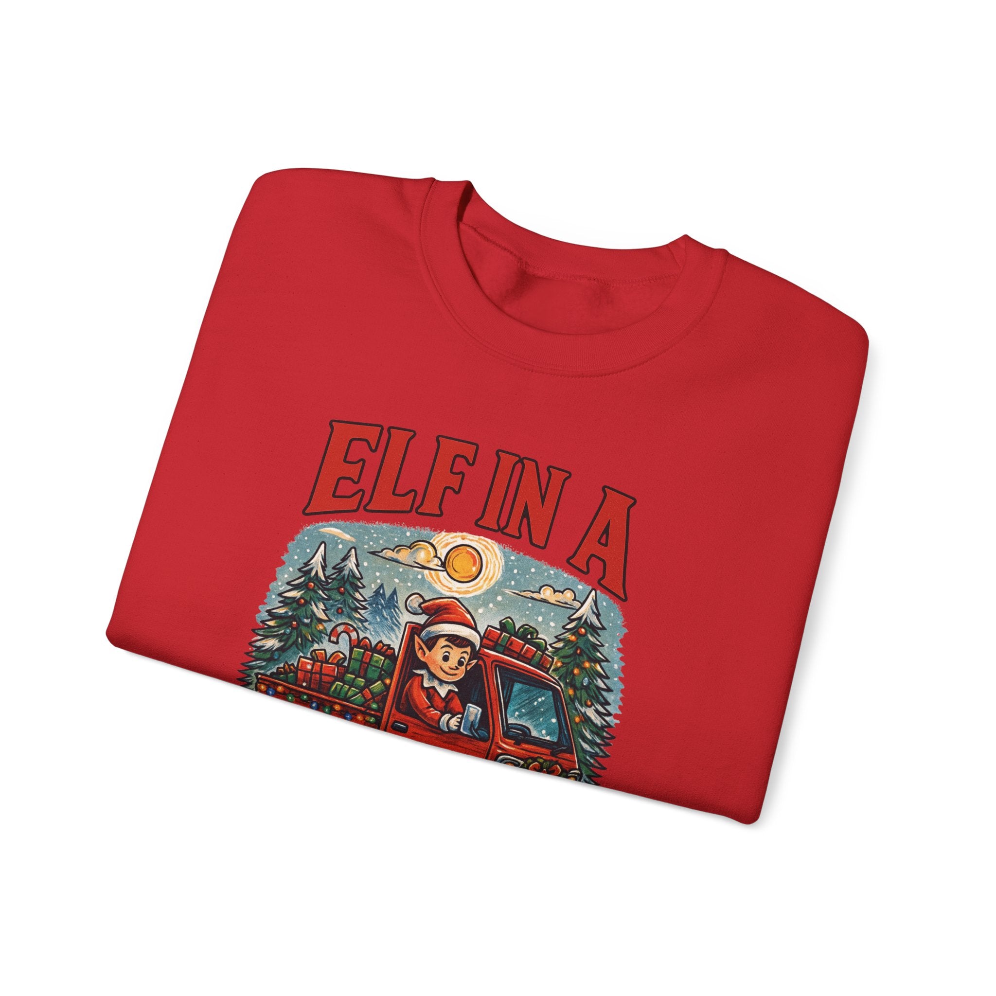 Elf in a Kei Truck" Holiday Heavy Blend™ Crewneck Sweatshirt