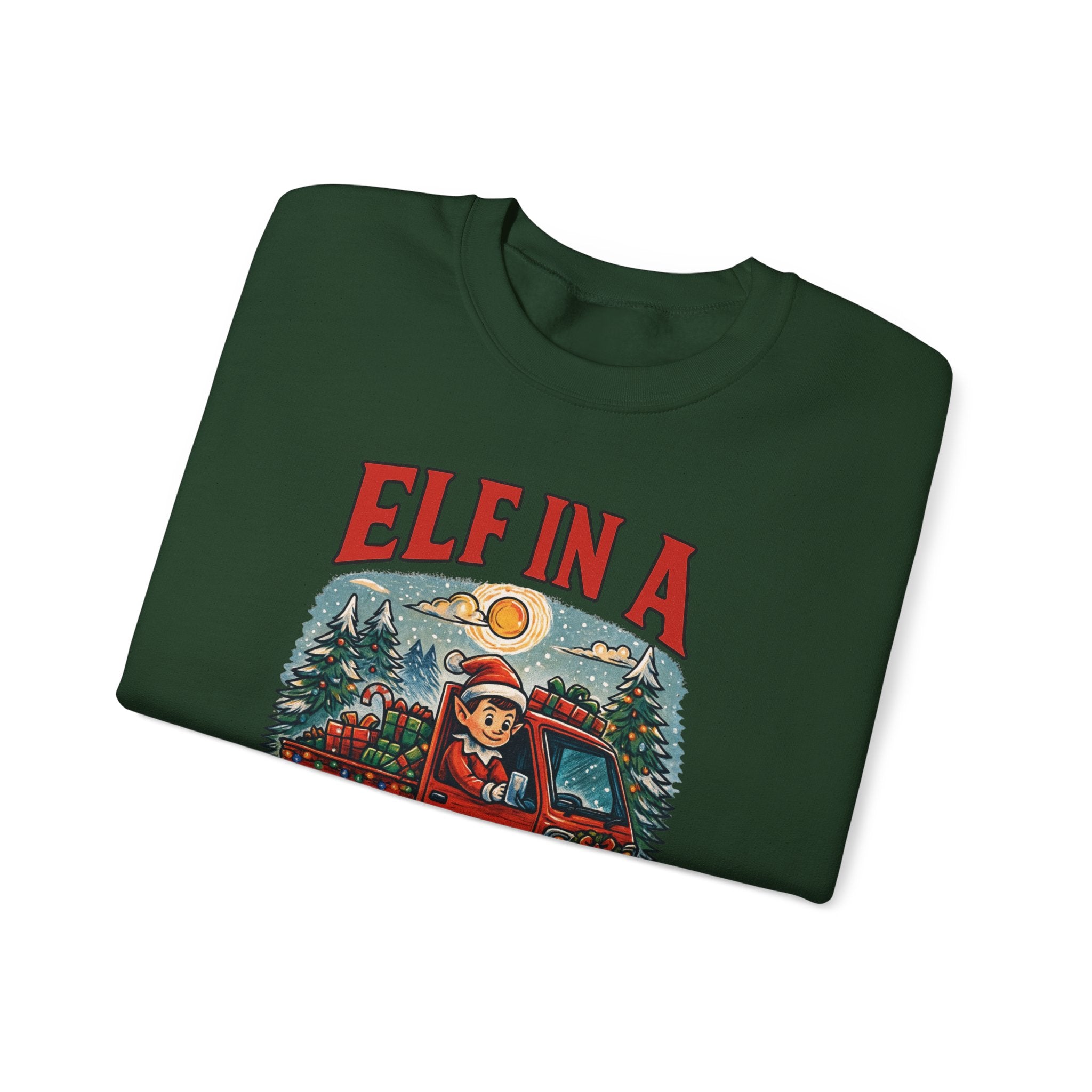 Elf in a Kei Truck" Holiday Heavy Blend™ Crewneck Sweatshirt