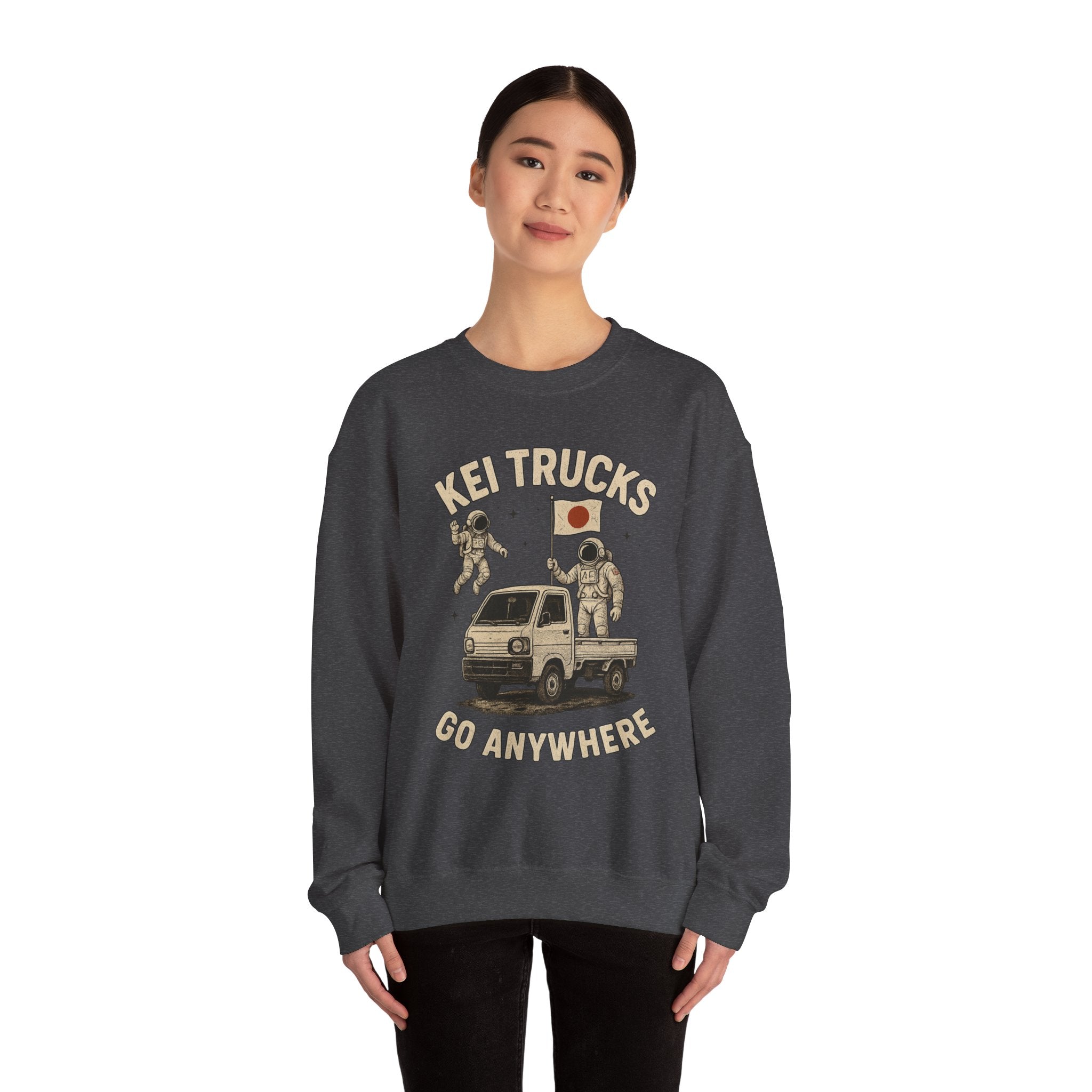 'Kei Trucks Go Anywhere' Retro Astronaut Heavy Blend™ Crewneck Sweatshirt