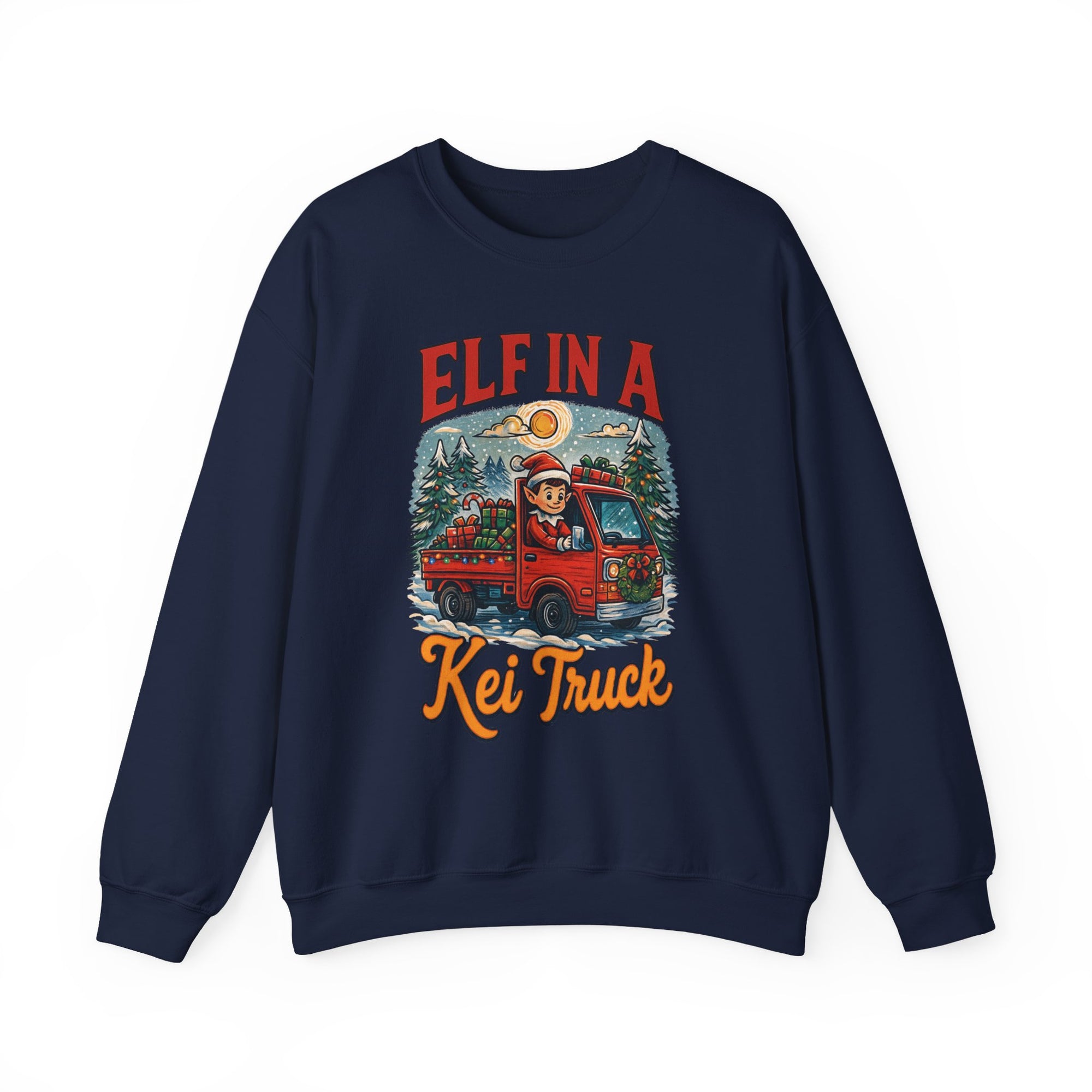 Elf in a Kei Truck" Holiday Heavy Blend™ Crewneck Sweatshirt