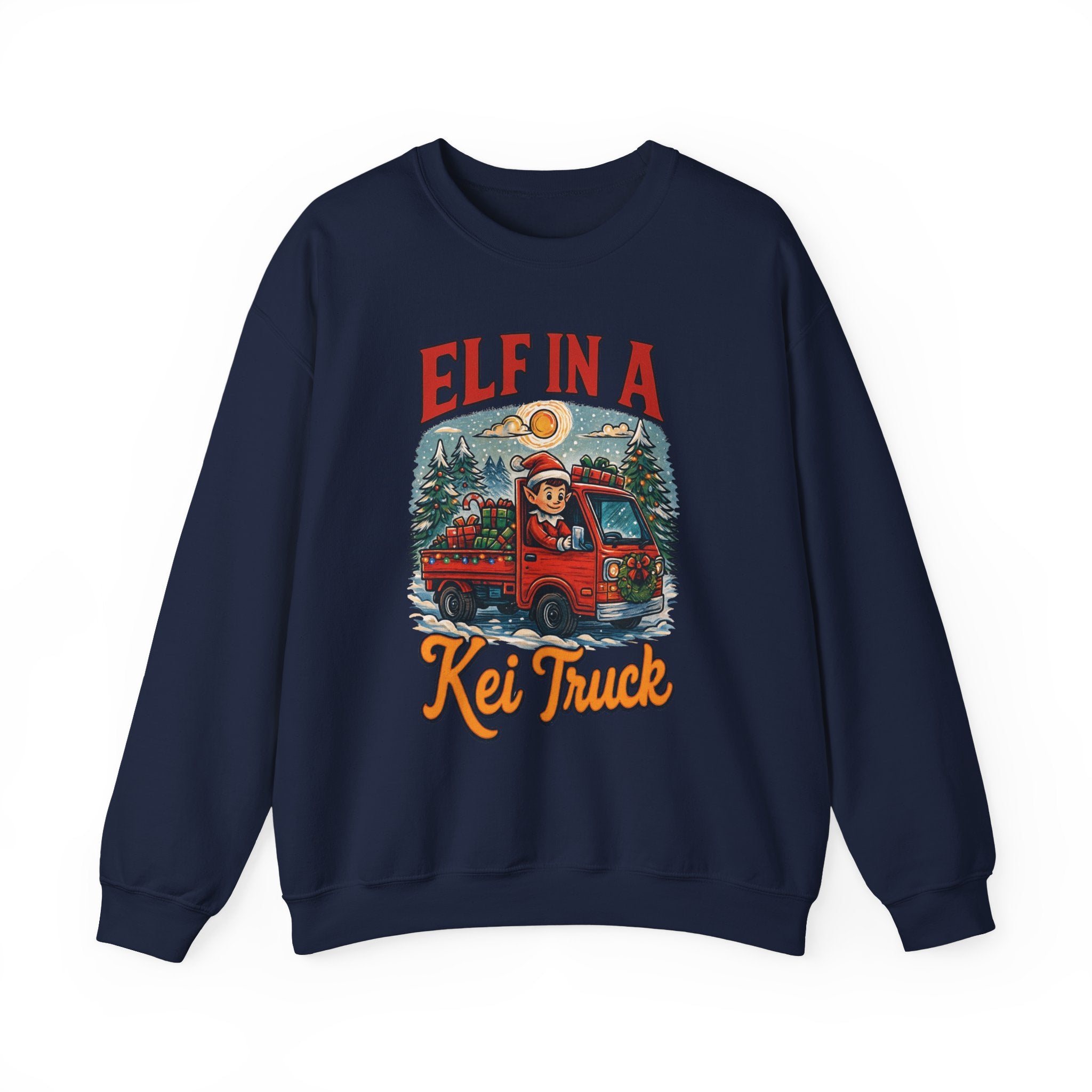 Elf in a Kei Truck" Holiday Heavy Blend™ Crewneck Sweatshirt