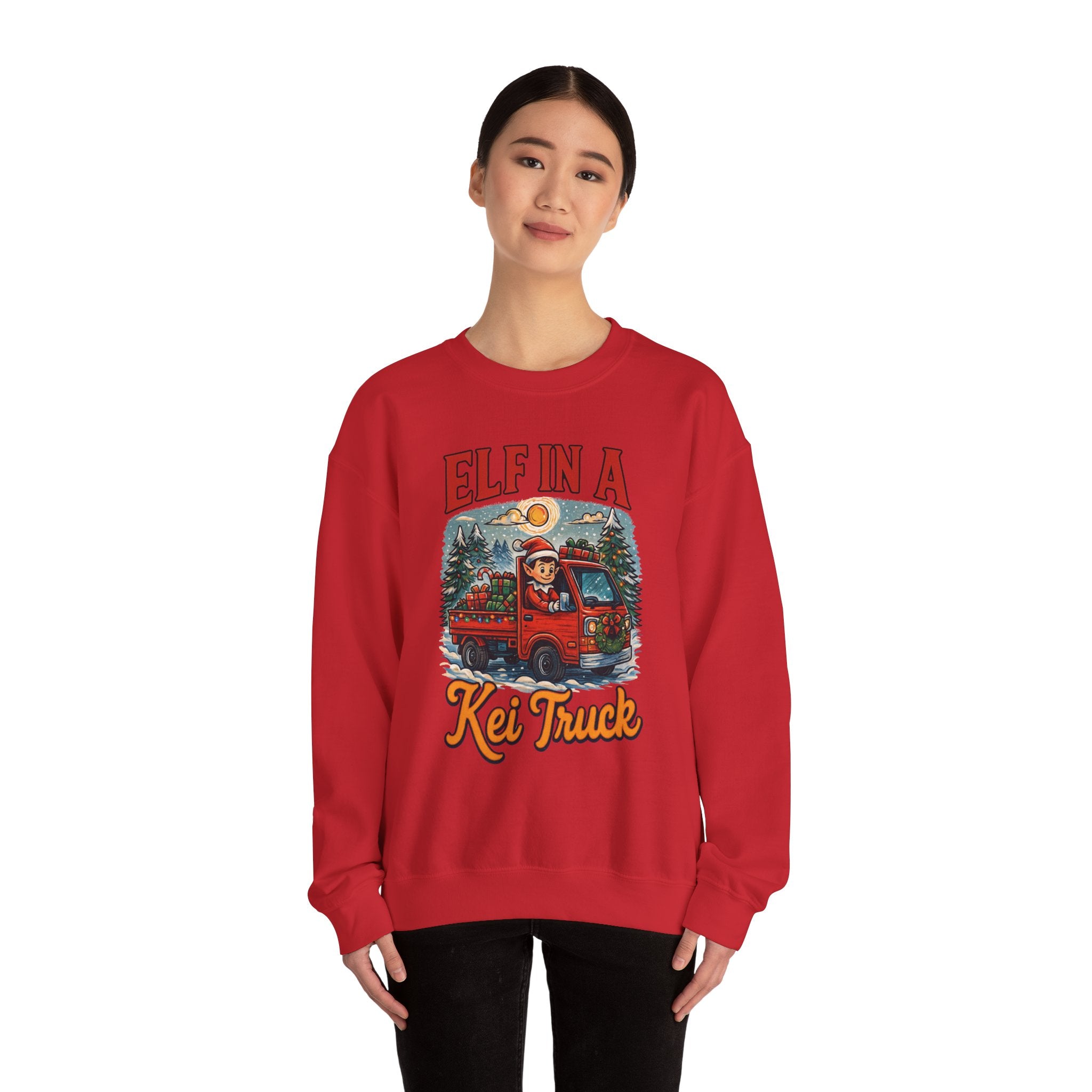 Elf in a Kei Truck" Holiday Heavy Blend™ Crewneck Sweatshirt