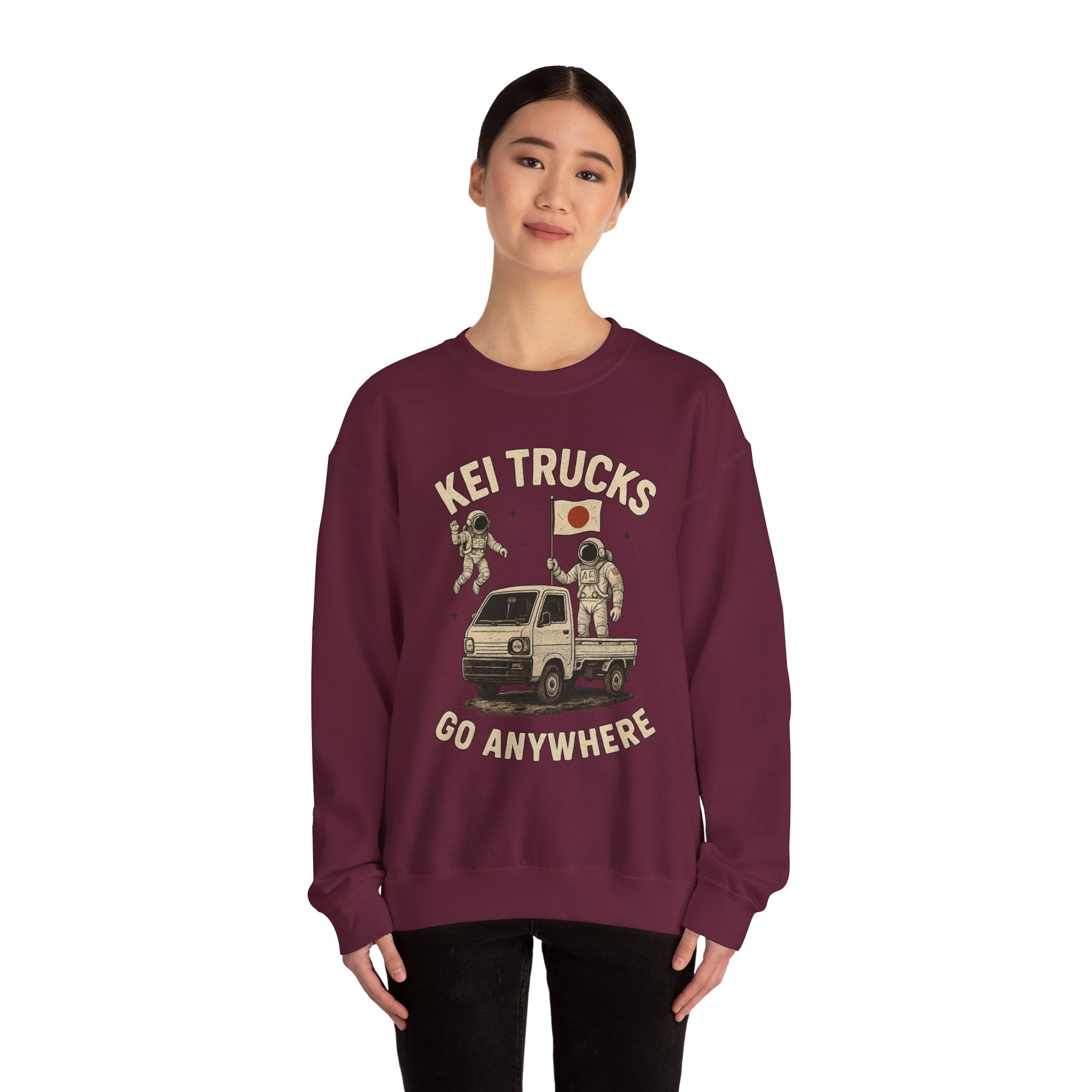 'Kei Trucks Go Anywhere' Retro Astronaut Heavy Blend™ Crewneck Sweatshirt