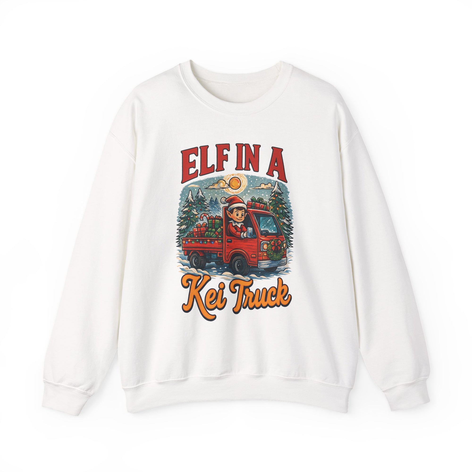 Elf in a Kei Truck" Holiday Heavy Blend™ Crewneck Sweatshirt