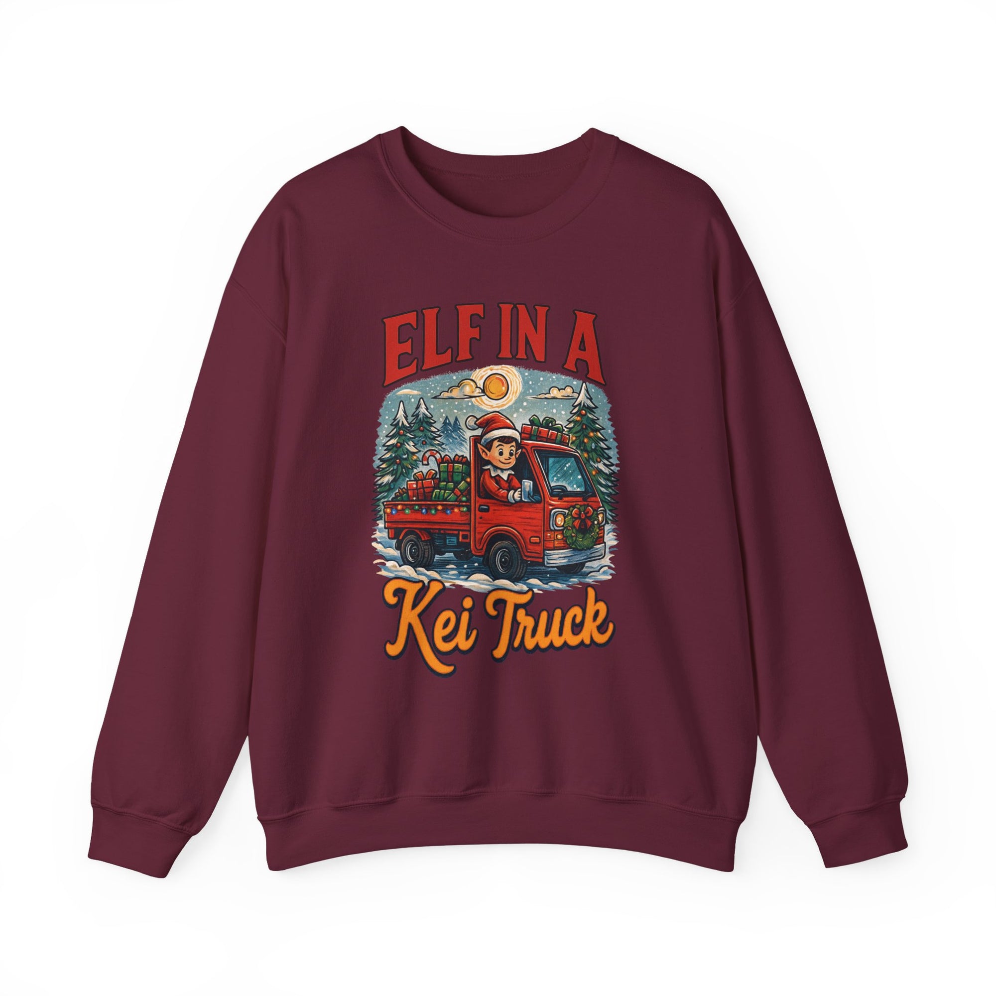 Elf in a Kei Truck" Holiday Heavy Blend™ Crewneck Sweatshirt