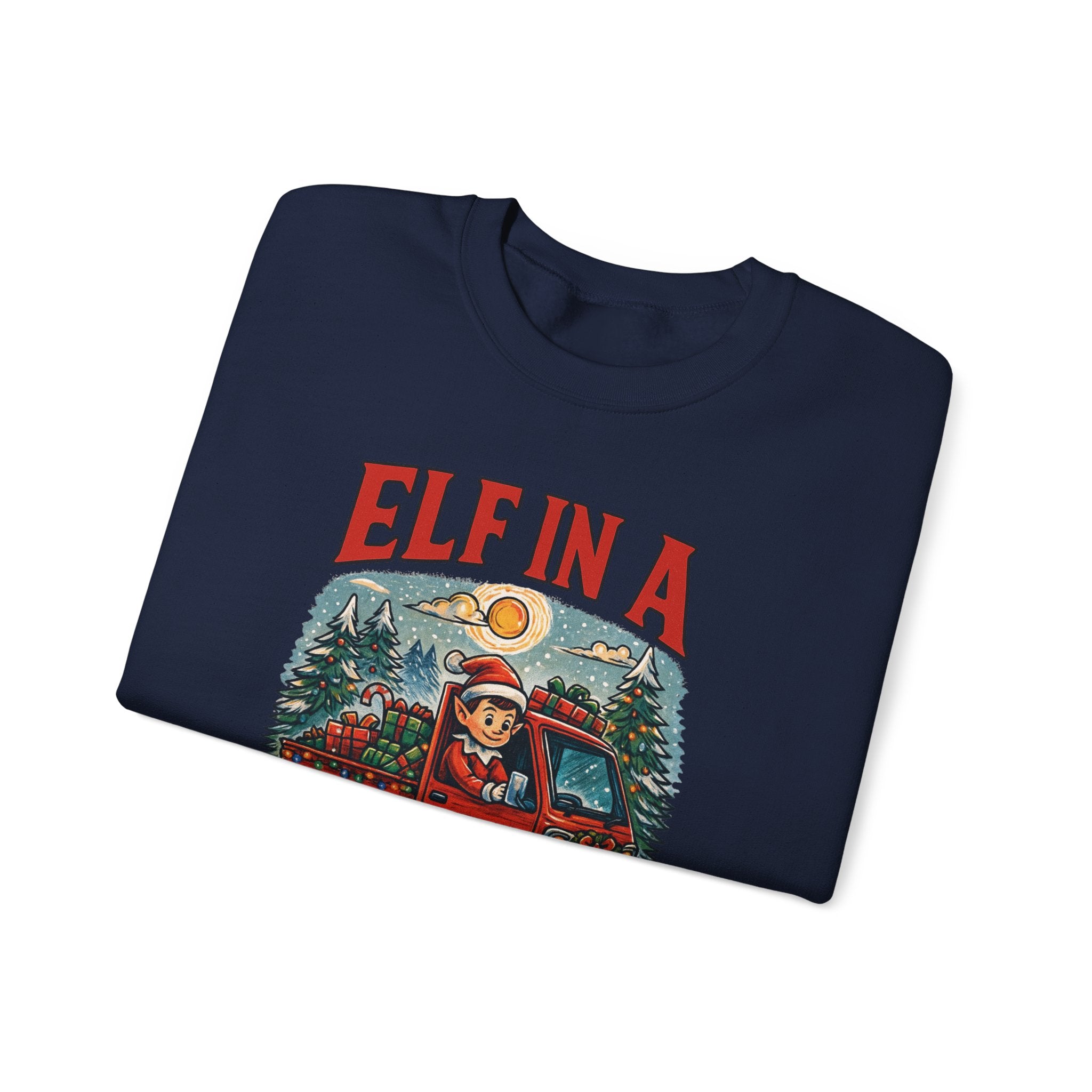 Elf in a Kei Truck" Holiday Heavy Blend™ Crewneck Sweatshirt