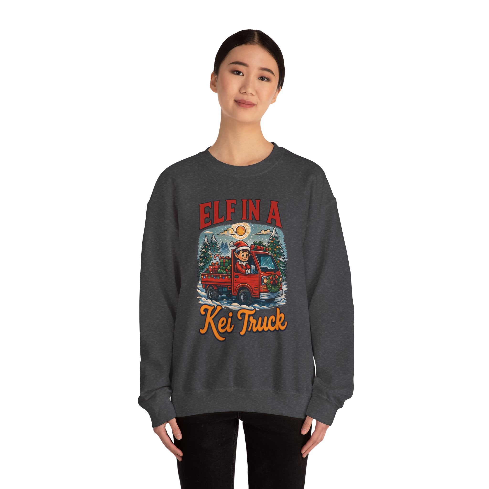 Elf in a Kei Truck" Holiday Heavy Blend™ Crewneck Sweatshirt