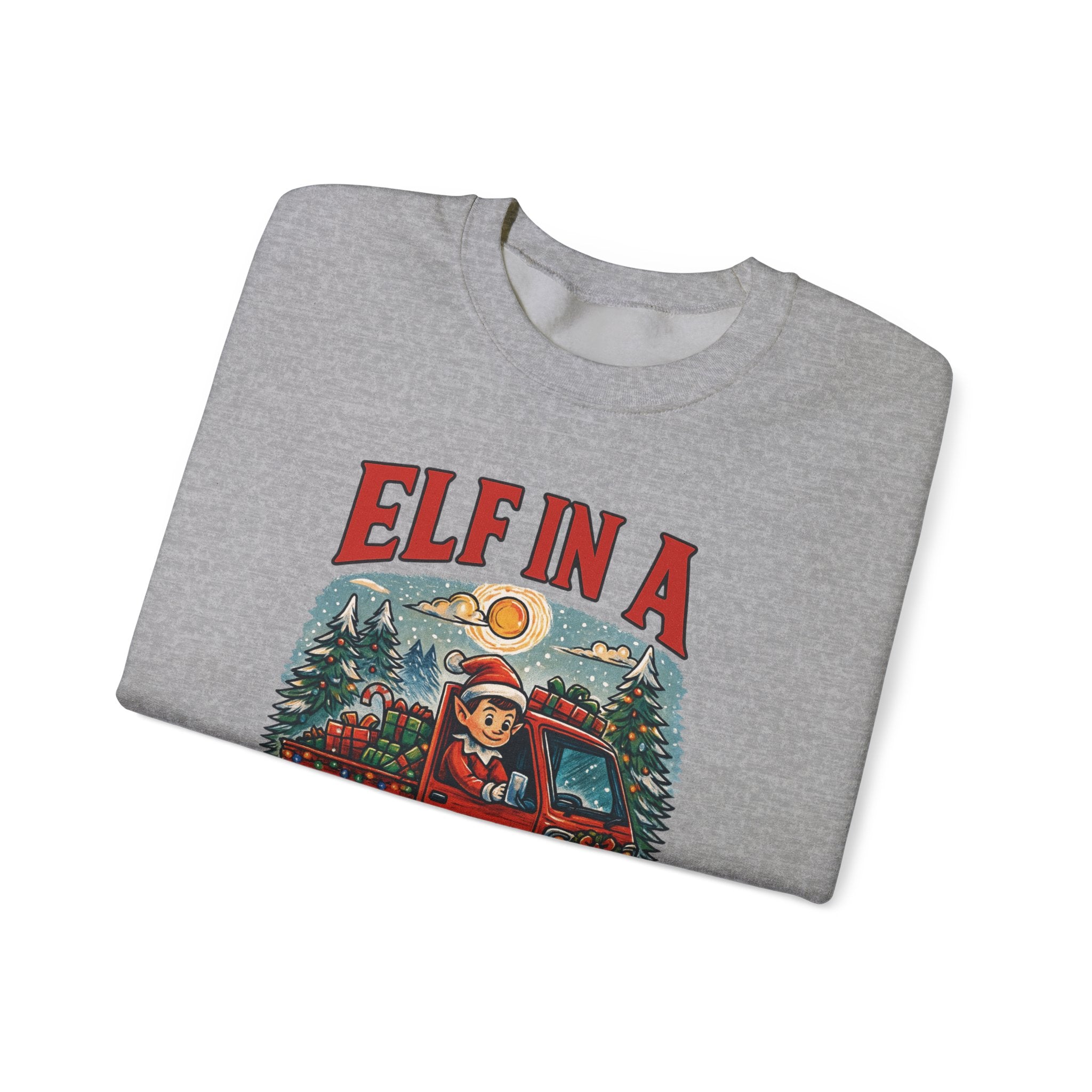 Elf in a Kei Truck" Holiday Heavy Blend™ Crewneck Sweatshirt