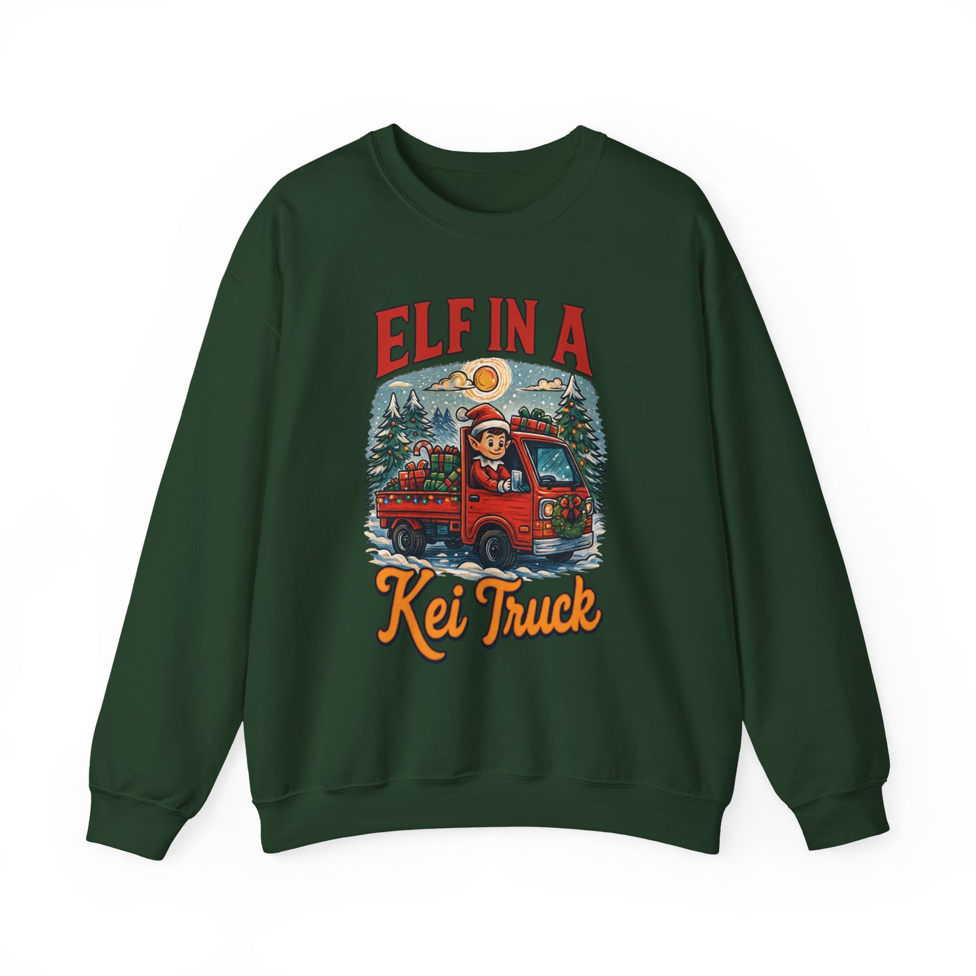 Elf in a Kei Truck" Holiday Heavy Blend™ Crewneck Sweatshirt
