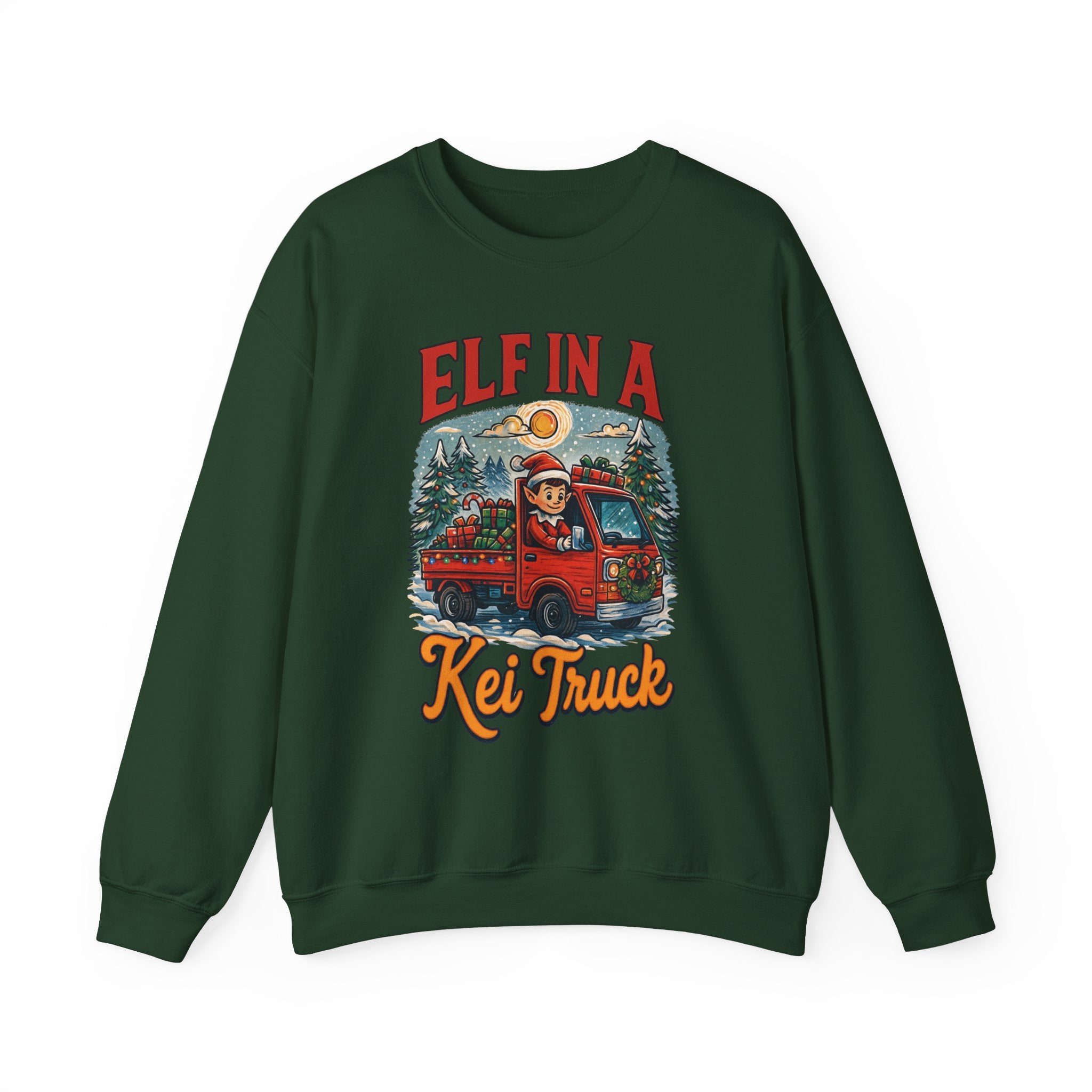 Elf in a Kei Truck" Holiday Heavy Blend™ Crewneck Sweatshirt