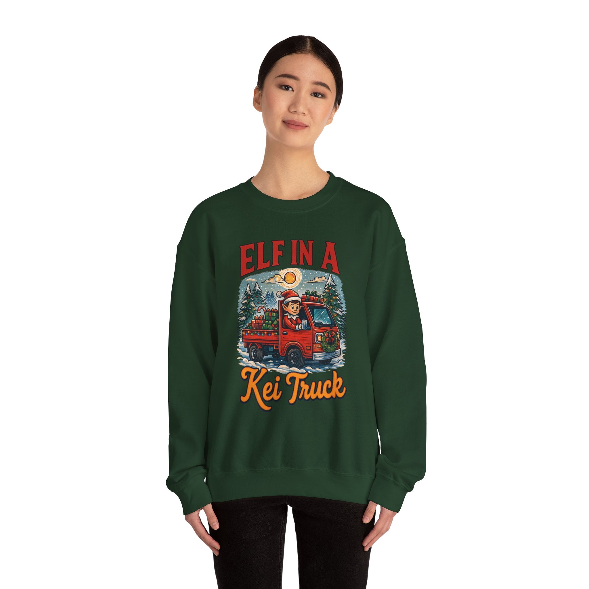 Elf in a Kei Truck" Holiday Heavy Blend™ Crewneck Sweatshirt