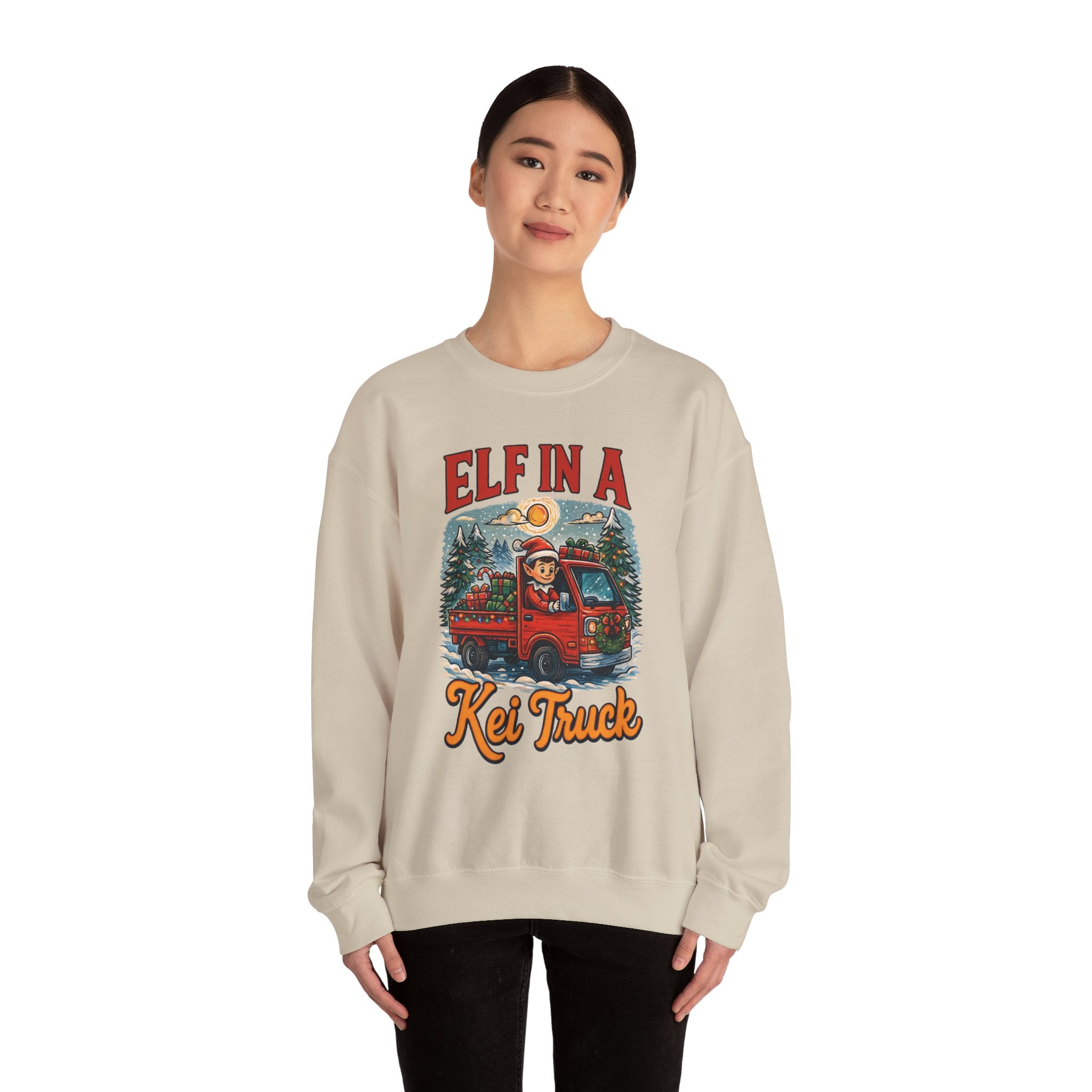 Elf in a Kei Truck" Holiday Heavy Blend™ Crewneck Sweatshirt